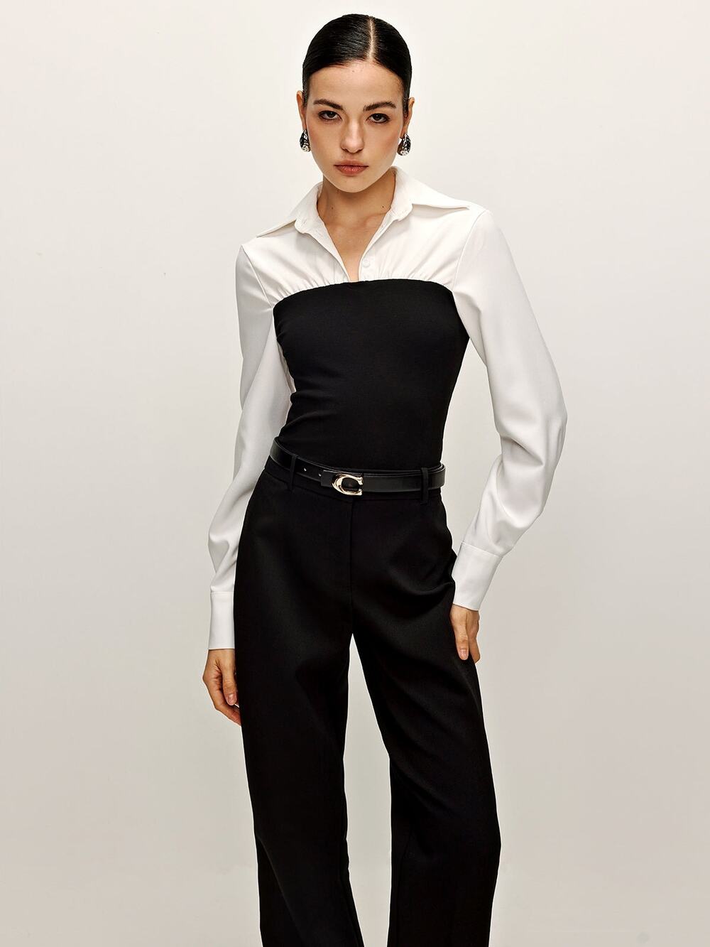 Commense Two Tone Panel Black White Academia Preppy Polo Shirt M